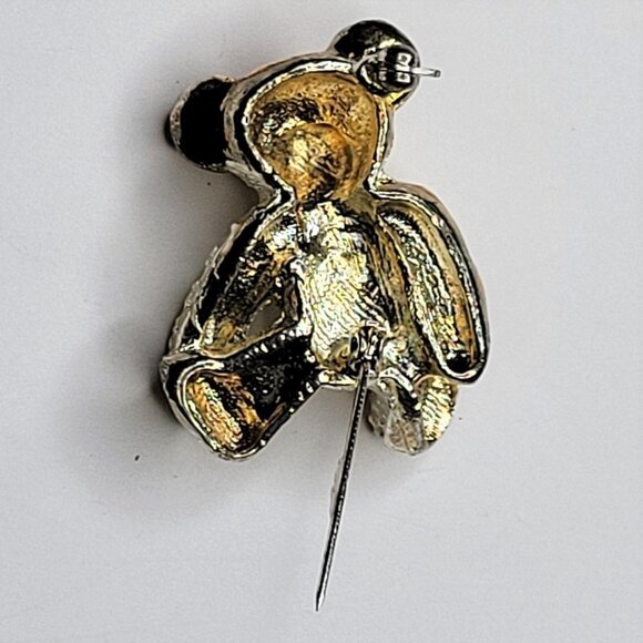 GOLD Tone Speckled Teddy Bear Brooch Pin - Picture 5 of 7